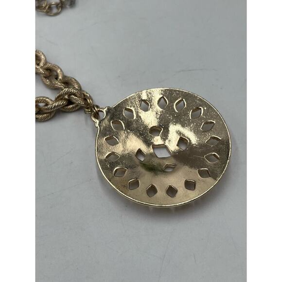 Chicos Chain Link Coin Station Round Rhinestone accent Pendant Necklace - Picture 11 of 12